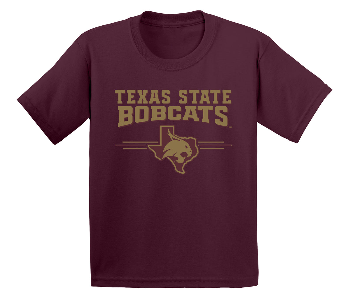 Texas State Bobcats Boys Tee Shirt - 3 Stripe State Outline Logo