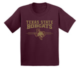 Texas State Bobcats Boys Tee Shirt - 3 Stripe State Outline Logo