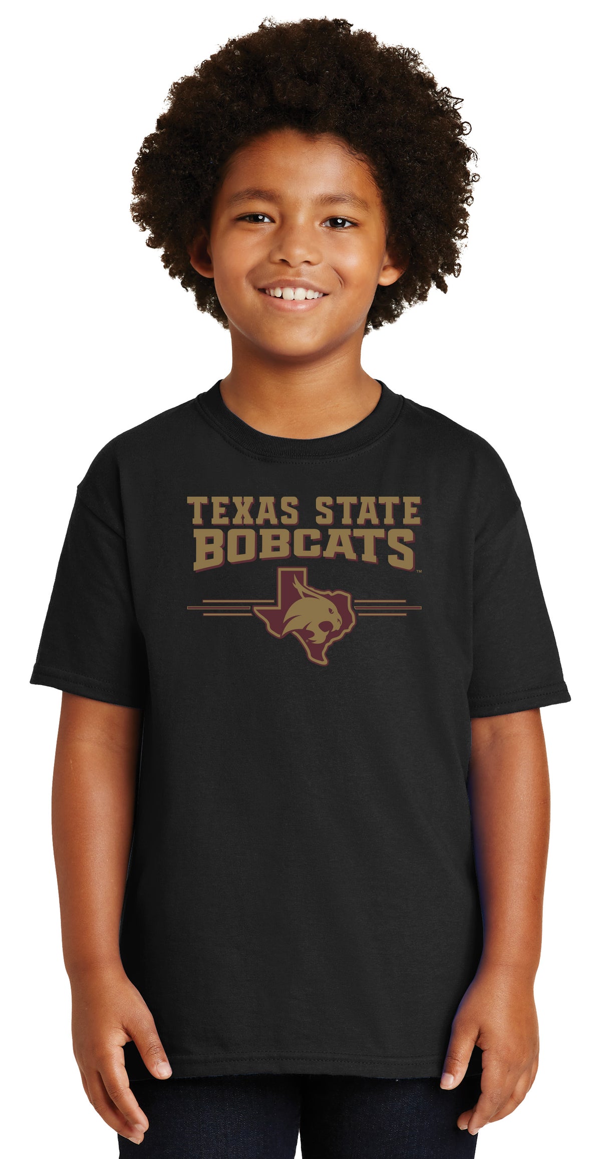 Texas State Bobcats Boys Tee Shirt - 3 Stripe State Outline Logo