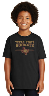 Texas State Bobcats Boys Tee Shirt - 3 Stripe State Outline Logo