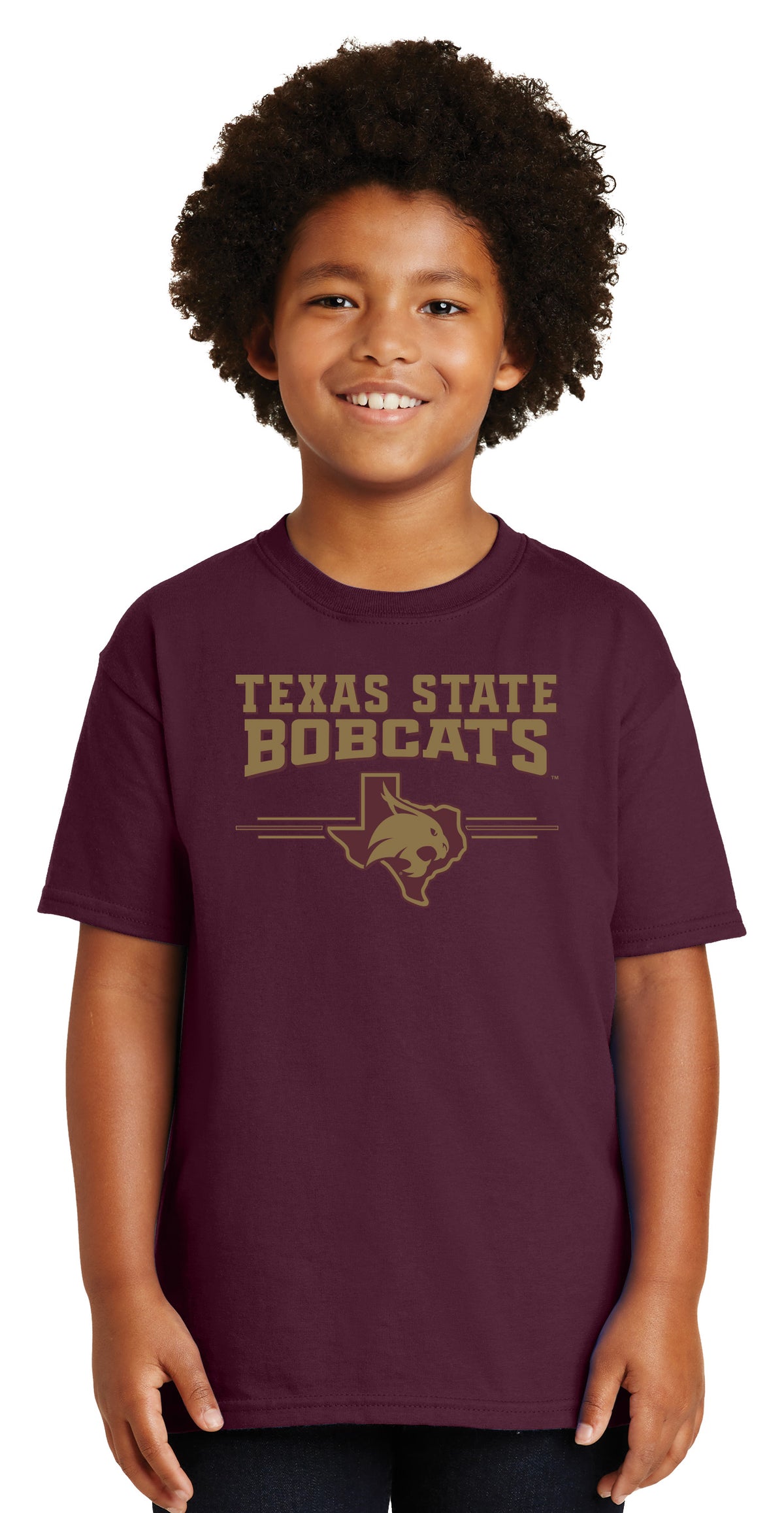 Texas State Bobcats Boys Tee Shirt - 3 Stripe State Outline Logo