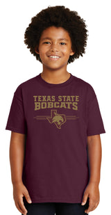 Texas State Bobcats Boys Tee Shirt - 3 Stripe State Outline Logo