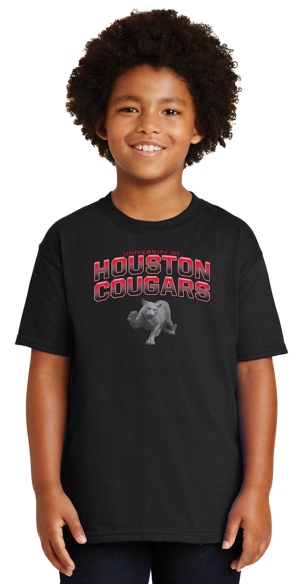 Houston Cougars Boys Tee Shirt - Full Color Fade with Cougar