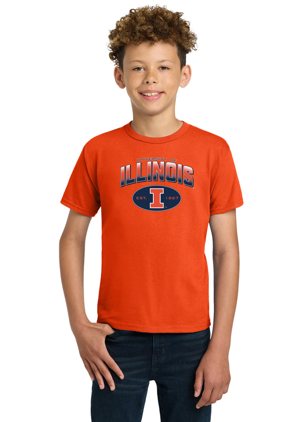 Illinois Fighting Illini Boys Tee Shirt - Full Color Fade Illinois Arch