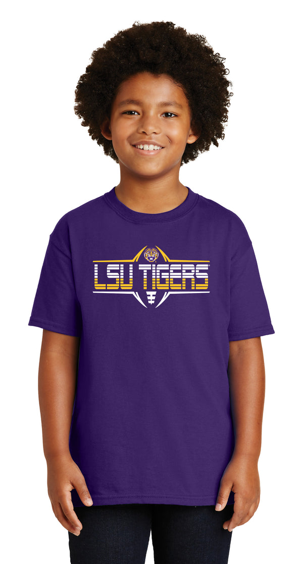 LSU Tigers Boys Tee Shirt - Striped Tigers Football Laces