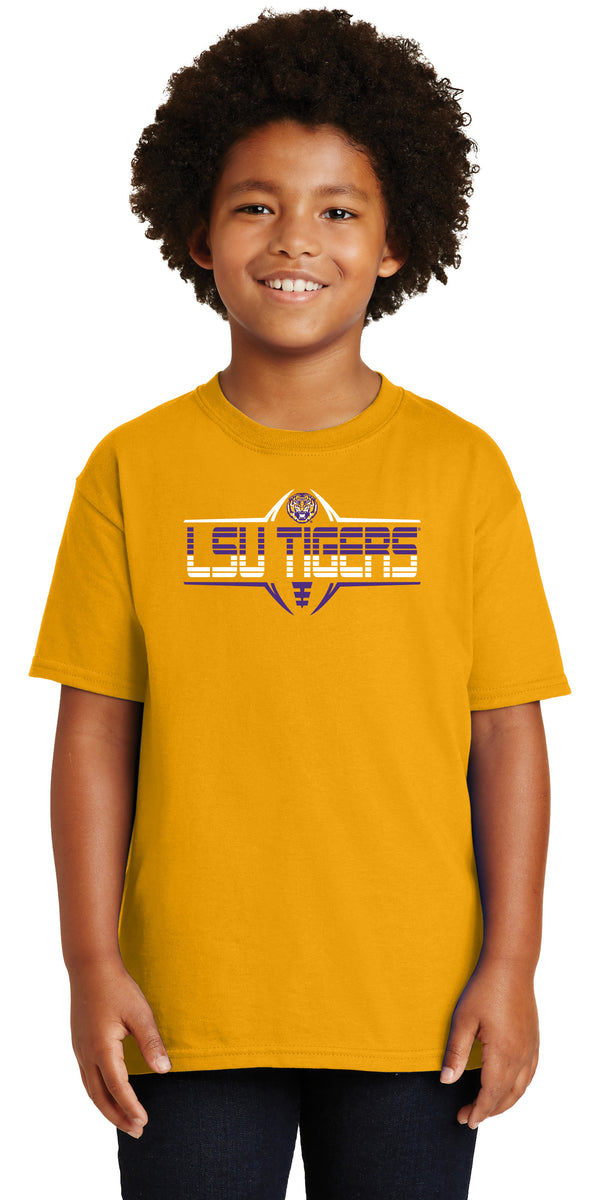 LSU Tigers Boys Tee Shirt - Striped Tigers Football Laces