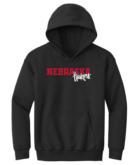 Nebraska Huskers Youth Hooded Sweatshirt - Script Huskers Overlap Nebraska