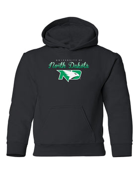 North Dakota Fighting Hawks Youth Hooded Sweatshirt - Full Color Script Fade Primary Logo