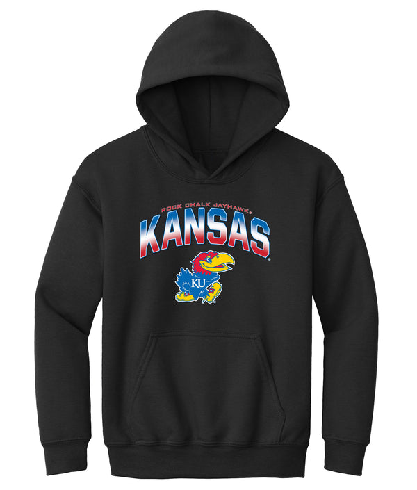 Kansas Jayhawks Youth Hooded Sweatshirt - Full Color Fade Kansas Logo