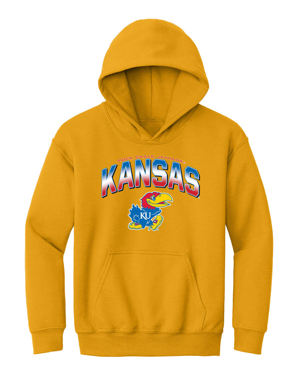 Kansas Jayhawks Youth Hooded Sweatshirt - Full Color Fade Kansas Logo