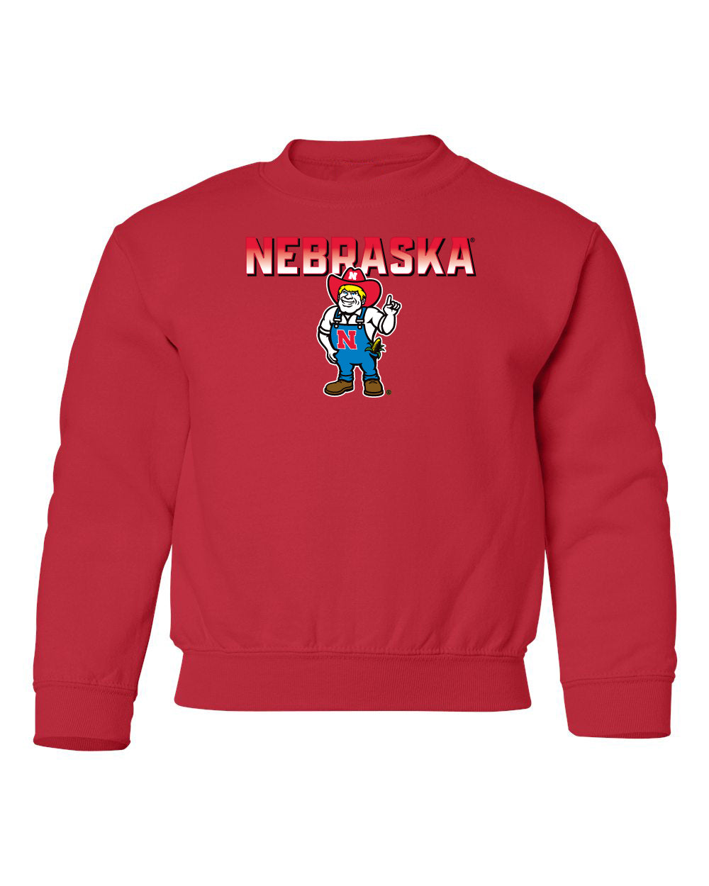 Nebraska Huskers Youth Crewneck Sweatshirt - Full Color Nebraska Fade with Herbie Husker