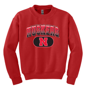 Nebraska Huskers Youth Crewneck Sweatshirt - Full Color Huskers Fade with Block N