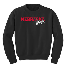 Nebraska Huskers Youth Crewneck Sweatshirt - Script Huskers Overlap Nebraska