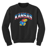 Kansas Jayhawks Youth Crewneck Sweatshirt - Full Color Fade Kansas Logo