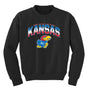 Kansas Jayhawks Youth Crewneck Sweatshirt - Full Color Fade Kansas Logo