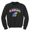 Kansas Jayhawks Youth Crewneck Sweatshirt - Full Color Fade Kansas Logo