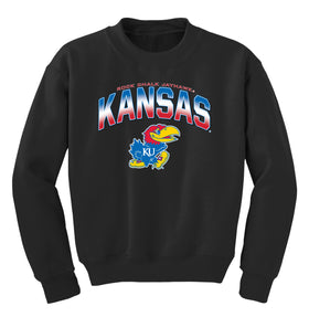 Kansas Jayhawks Youth Crewneck Sweatshirt - Full Color Fade Kansas Logo