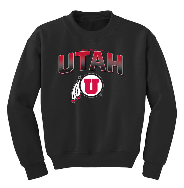 Utah Utes Youth Crewneck Sweatshirt - Full Color Fade Utah Utes Logo