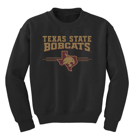 Texas State Bobcats Youth Crewneck Sweatshirt - 3 Stripe State Outline Logo