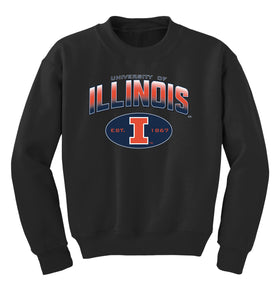 Illinois Fighting Illini Youth Crewneck Sweatshirt - Full Color Fade Illinois Arch