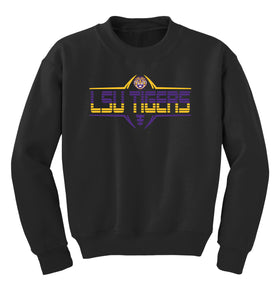 LSU Tigers Youth Crewneck Sweatshirt - Striped Tigers Football Laces