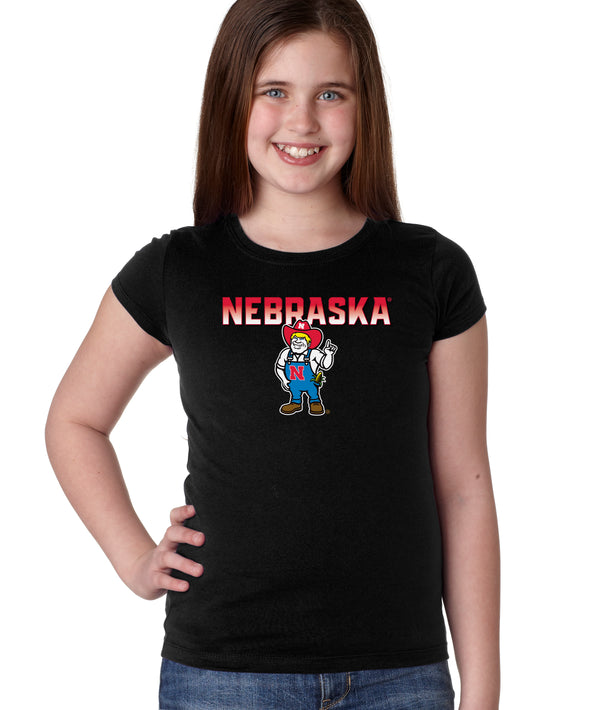 Nebraska Huskers Girls Tee Shirt - Full Color Nebraska Fade with Herbie Husker