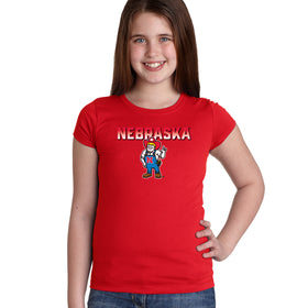 Nebraska Huskers Girls Tee Shirt - Full Color Nebraska Fade with Herbie Husker