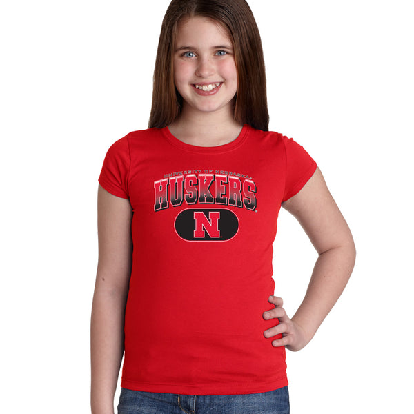 Nebraska Huskers Girls Tee Shirt - Full Color Huskers Fade with Block N