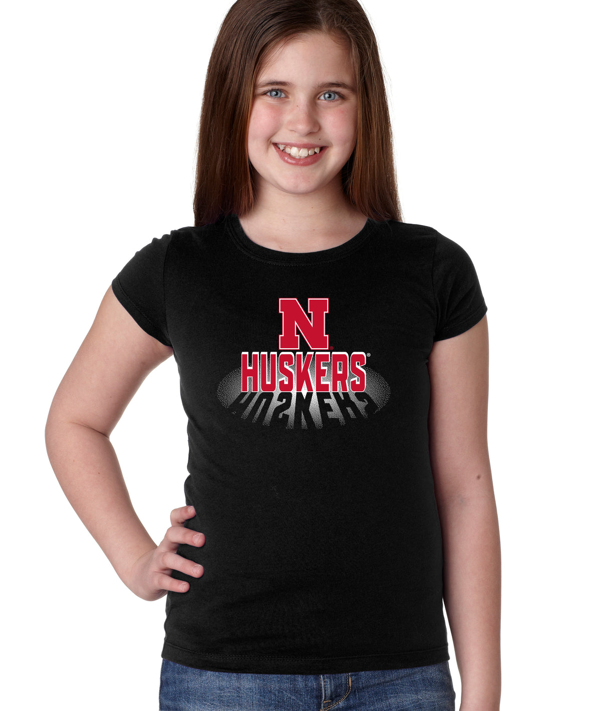 Nebraska Huskers Girls Tee Shirt - 3D Huskers Spotlight Shadow