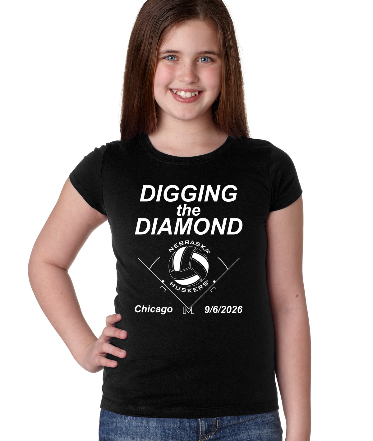 Nebraska Huskers Girls Tee Shirt - Nebraska Volleyball Digging the Diamond