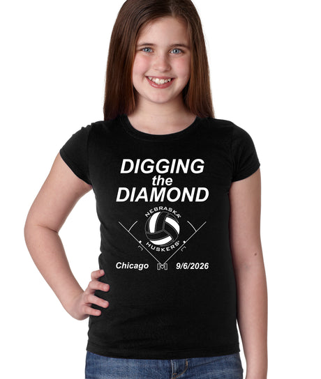 Nebraska Huskers Girls Tee Shirt - Nebraska Volleyball Digging the Diamond