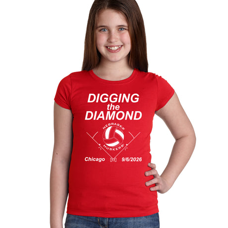 Nebraska Huskers Girls Tee Shirt - Nebraska Volleyball Digging the Diamond