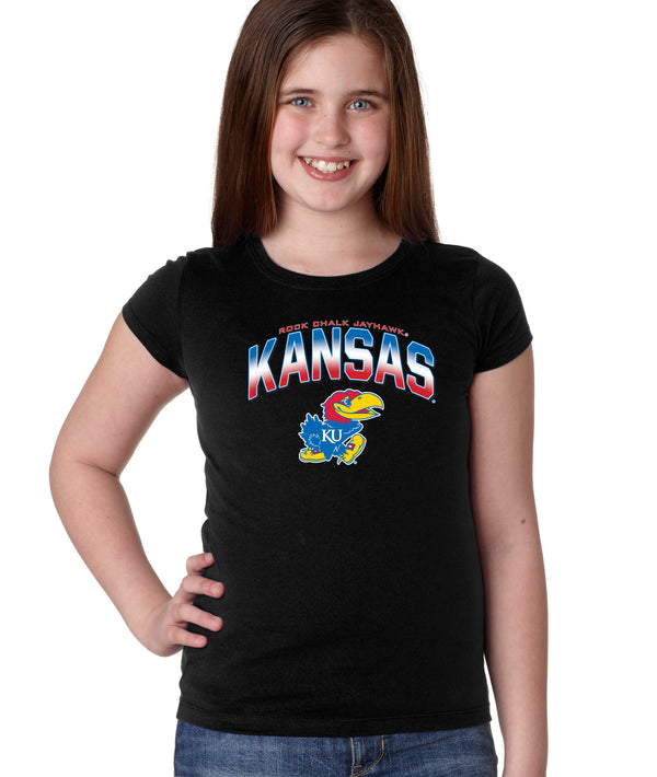 Kansas Jayhawks Girls Tee Shirt - Full Color Fade Kansas Logo