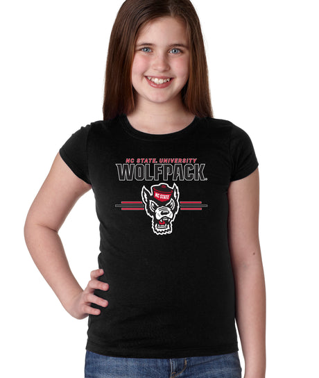 North Carolina State Wolfpack Girls Tee Shirt - 3-Stripe Primary Logo