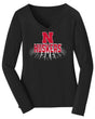 Women's Nebraska Huskers Long Sleeve V-Neck Tee Shirt - 3D Huskers Spotlight Shadow