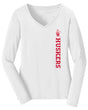 Women's Nebraska Huskers Long Sleeve V-Neck Tee Shirt - Vertical Huskers Herbie Husker