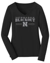 Women's Nebraska Huskers Long Sleeve V-Neck Tee Shirt - Nebraska Blackout Block N