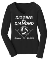 Women's Nebraska Huskers Long Sleeve V-Neck Tee Shirt - Nebraska Volleyball Digging the Diamond