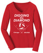 Women's Nebraska Huskers Long Sleeve V-Neck Tee Shirt - Nebraska Volleyball Digging the Diamond