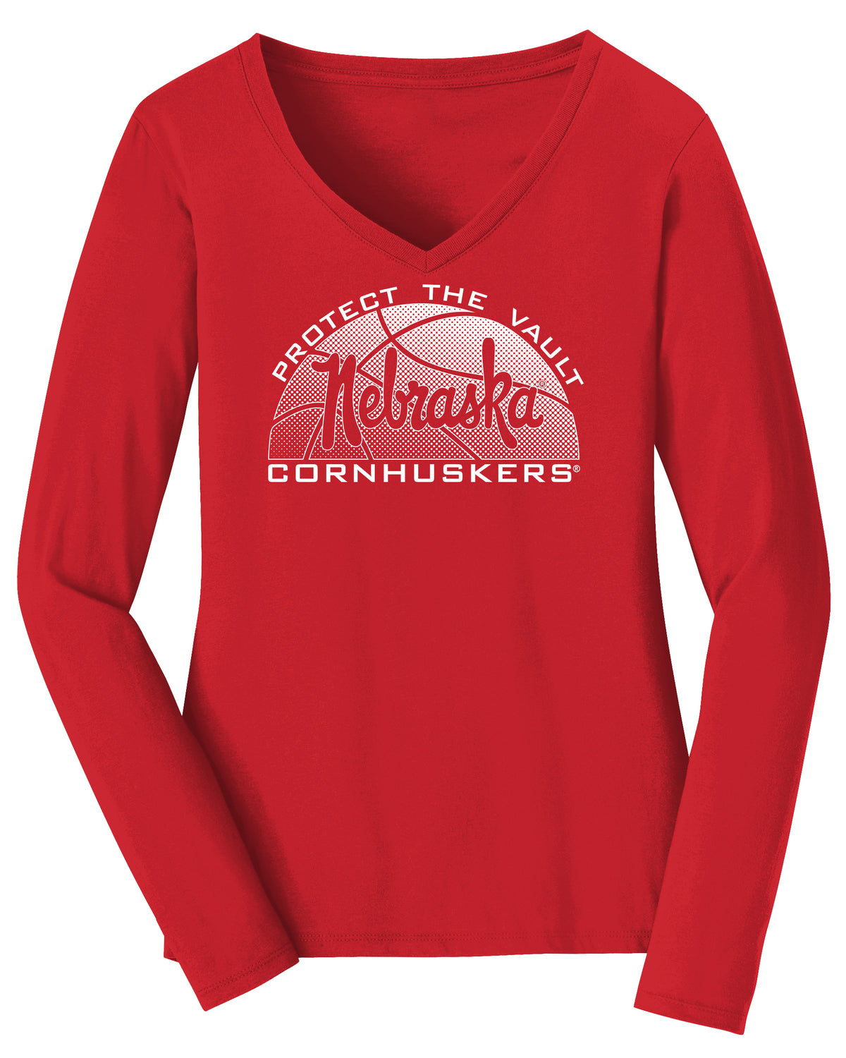 Women's Nebraska Huskers Long Sleeve V-Neck Tee Shirt - Script Nebraska Basketball