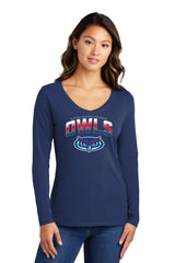 Women's Florida Atlantic Owls Long Sleeve V-Neck Tee Shirt - FAU Full Color OWLS Fade