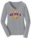 Women's Northern Iowa Panthers Long Sleeve V-Neck Tee Shirt - UNI Full Color Fade Primary Logo