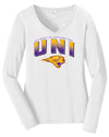 Women's Northern Iowa Panthers Long Sleeve V-Neck Tee Shirt - UNI Full Color Fade Primary Logo