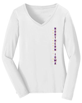 Women's Northern Iowa Panthers Long Sleeve V-Neck Tee Shirt - Vertical University of Northern Iowa