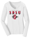 Women's San Diego State Aztecs Long Sleeve V-Neck Tee Shirt - SDSU Full Color Fade Aztecs Logo