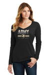 Women's Army Black Knights Long Sleeve V-Neck Tee Shirt - Army Full Color Fade Primary Logo