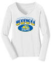 Women's South Dakota State Jackrabbits Long Sleeve V-Neck Tee Shirt - SDSU Full Color Fade Plus Primary Logo