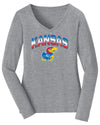 Women's Kansas Jayhawks Long Sleeve V-Neck Tee Shirt - Full Color Fade Kansas Logo