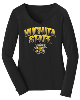 Women's Wichita State Shockers Long Sleeve V-Neck Tee Shirt - Wichita State Full Color Fade