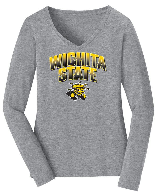 Women's Wichita State Shockers Long Sleeve V-Neck Tee Shirt - Wichita State Full Color Fade